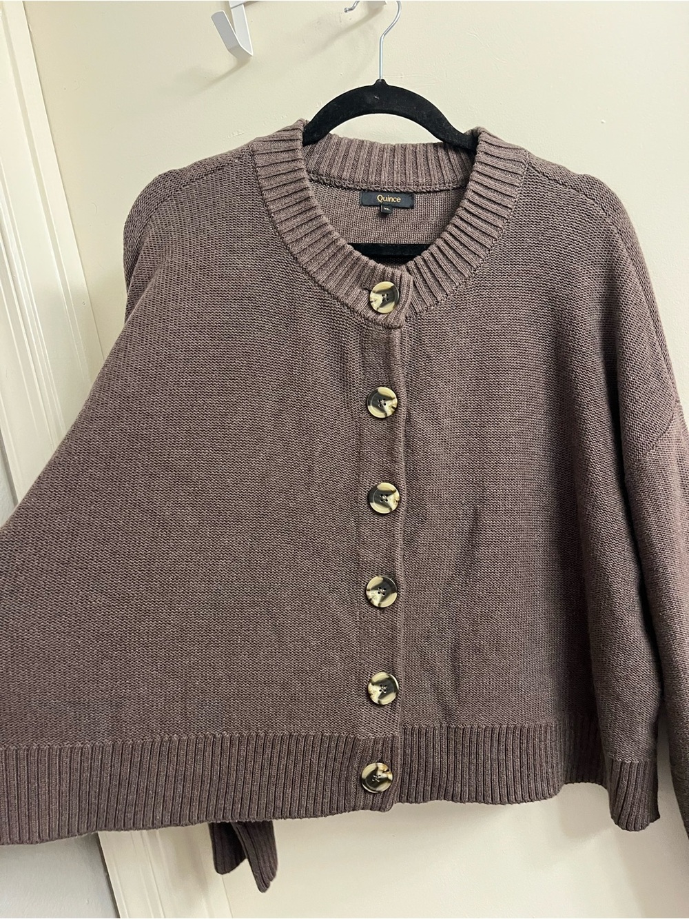 Quince 100% Organic Cotton Cropped Cardigan Heather Brown Size XL - Picture 5 of 12